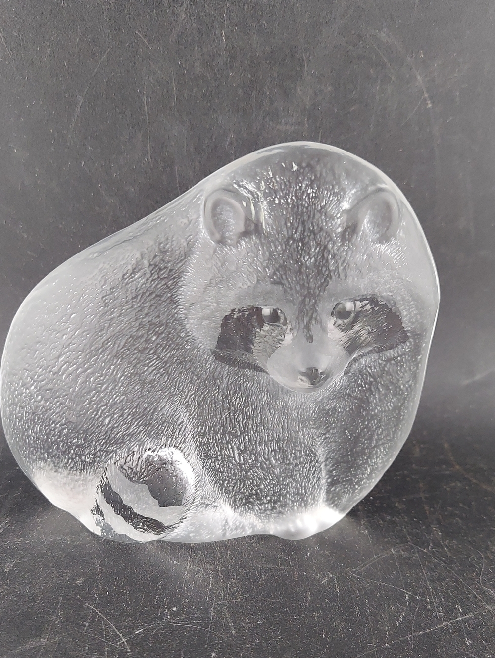 Mats Jonassson, Clear Glass Raccoon Figurine Home Accent, Handmade In Sweden.